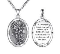 YFN Collier Saint Michael en argent sterling 925 avec pendentif archange protection médaillon catholique police militaire bijoux cadeau pour hommes et femmes
