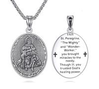 YFN Collier Saint Peregrinus en argent sterling 925 - Médaillon Saint Périnus - Médaillon Saint des patients atteints de cancer - Bijou catholique hypoallergénique - Cadeau pour femmes et hommes