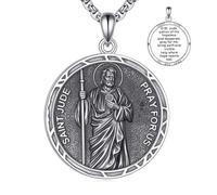 YFN Collier St Judas en argent sterling 925 pour hommes et femmes - Pendentif Saint Judas - Médaillon patron des préoccupations impossibles - Chaîne réglable de 55 cm + 5 cm - Espoir et miracle