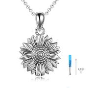 YFN Collier urne tournesol en argent sterling pour femme, bijou funéraire, porte-cendres commémoratives, cadeau de condoléances pour perte de mère/grand-mère, collier commémoratif en argent 925 pour