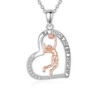 YFN Collier Volleyball Pendentif en forme de coeur en argent 925 Cadeaux pour les femmes et les filles