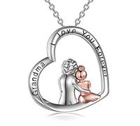 YFN Grandmère Anniversaire Collier Argent Sterling Pendentif Coeur Forme Bijoux Petitefille pour Grandmère Cadeaux pour Femmes