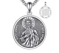 YFN Médaille Patron Saint en argent sterling 925 avec pendentif de 55 cm + 5 cm de protection de chaîne - Cadeau pour hommes et femmes (avec boîte cadeau), Normal, Argent sterling, Pas de pierre