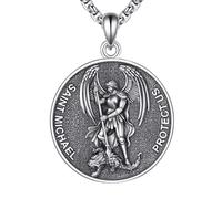 YFN Médaille Patron Saint en argent sterling 925 avec pendentif de 55 cm + 5 cm de protection de chaîne - Cadeau pour hommes et femmes (avec boîte cadeau), Normal, Argent sterling, Pas de pierre