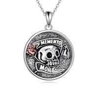 YFN Memento Mori Collier Momento Mori en argent sterling avec pendentif en forme de tête de mort rose Cadeau pour femme