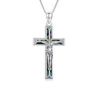 YFN Saint Jesus Croix Collier Argent Sterling Pendentif Abalone Shell Bijoux Cadeaux pour Hommes Femmes