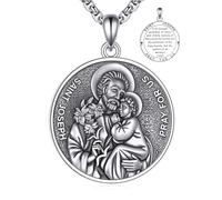 YFN Saint Joseph Collier en argent sterling 925 pour homme Médaillon Saint Joseph Saint patron des ouvriers et des pères Pendentif 55 cm + 5 cm Chaîne de 55,8 cm Bijou religieux catholique Cadeau de