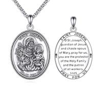 YFN St Joseph Collier pour hommes et femmes en argent sterling saint patron des travailleurs et de la famille Pendentif médaillon Saint Joseph Chaîne 55 cm + 5 cm Bijoux Cadeau pour baptême