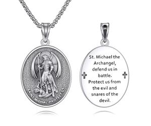 YFN St Michael Collier en argent sterling 925 avec pendentif Saint Michel Archange Protection Médaillon hypoallergénique Bijoux religieux Cadeau pour hommes et femmes