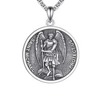 YFN St Michael Collier en argent sterling 925 pour hommes et femmes Saint Michel Pendentif Archange Protection Médaillon Catholique Spirituel Bijoux Cadeau Militaire Police Guerre Spirituelle