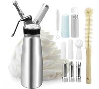 YFNVH 500 ML Siphon à Chantilly en Aluminium, Distributeur de Crème Fouettée avec 3 Douilles INOX, 3 Plastique et 2 Brosses de Nettoyage, pour Décorer Gâteaux, Pâtisseries et Desserts
