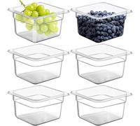 YFNVH Lot de 6 Bacs Gastronorme Plastique, 1/6 GN, 1,6 L Bac Alimentaires Transparants Empilables pour Fruits Légumes Buffet Cuisine Professionnelle - Profondeur 10 cm