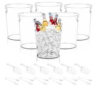 YFNVH Lot de 6 Seaux à Glace 4L Transparent avec 6 Pelles & 6 Pinces, Seau Rafraîchisseur Acrylique pour Vin Bière Champagne avec Poignée, Seau à Glace Plastique pour Fête Bar Maison