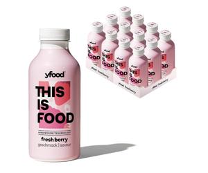 yfood Fresh Berry, repas prêt à boire, THIS IS FOOD, substitut de repas, 30 g de protéines, 26 vitamines et minéraux (12 x 500 ml), goût fruits rouges