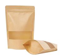 YFOX Lot de 50 petits sacs en papier kraft avec fermeture éclair et fenêtre - Convient pour les fruits secs, le café, le thé, les graines (12 x 20 cm)