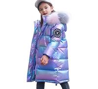 YFPICO Doudoune Surface Brillante Manteau Fille Chaud Blouson Garçon Hiver Automne Parka à Capuche Fausse Fourrure Duvet Veste de Sport Ski Neige Down Jacket, Violet, 7-8 Ans (Stature 130cm)