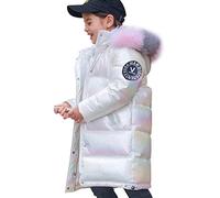 YFPICO Doudoune Surface Brillante Manteau Fille Chaud Blouson Garçon Hiver Automne Parka à Capuche Fausse Fourrure Duvet Veste de Sport Ski Neige Down Jacket, Blanc, 6 Ans (Stature 120cm)