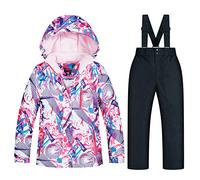 YFPICO Ensemble de Ski Enfant Fille Garçon Veste de Ski Snow avec Salopette Matelassé Combinaison de Ski Neige Snowboard Imperméable Coupe-Vent, 4-5 Ans/Stature 115cm
