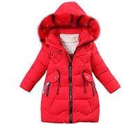YFPICO Hiver Nouveau Doudoune Enfant Fille Veste Blouson Epaisse Coupe-Vent Manteau Rembourré à Capuche Fourrure, Rouge, 6 Ans/XL