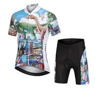 YFPICO Maillot Vélo Manches Courtes et Cuissard Cycliste VTT 3D Coussin Rembourré Tenue Cyclisme Confort Enfant Garçon Fille, Vert, 9-10 Ans/L