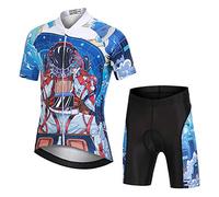 YFPICO Maillot Vélo Manches Courtes et Cuissard Cycliste VTT 3D Coussin Rembourré Tenue Cyclisme Confort Enfant Garçon Fille, Bleu, 11-12 Ans/XL
