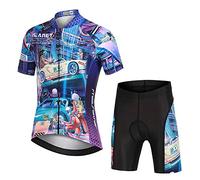 YFPICO Maillot Vélo Manches Courtes et Cuissard Cycliste VTT 3D Coussin Rembourré Tenue Cyclisme Confort Enfant Garçon Fille, Bleu, 15-16 Ans / 3XL