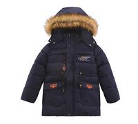 YFPICO Manteau Enfant Garçon Hiver Doudoune Veste Capuche Blouson Fourrure Fausse Parka Rembourré Coton Plus Peluche, Bleu Marine, 6 Ans