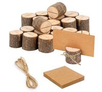 YFPOPONE 25 Pièces Porte Cartes en Bois Titulaires Stands,Placez la Carte Les Détenteurs avec 5M de Ficelle Porte Noms de Table,Stands en Bois Naturel Support pour Fête D'Anniversaire de Mariage