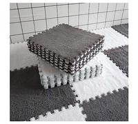 YFQHZDS Tapis Anti-Fatigue en Mousse Puzzle en Peluche avec Bordure, Dalles De Moquette Carrées Emboîtables, Tapis De Jeu Moelleux pour Salon Chambre, 12 X 12 P (Size:16Tiles,Color:Gris+Blanc)