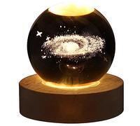 YFSAN Boule de Cristal Lumineuse 3D gravée Boule de Cristal Brillante veilleuse Lampe d'ambiance Romantique avec Base en Bois (Un)
