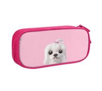 YFSGDLBN Adorable trousse à crayons de grande capacité avec imprimé chien maltais, pochette à crayons portable, rose, Taille unique, Pochette à monnaie