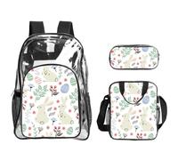 YFSGDLBN Ensemble de 3 pièces avec sac à dos transparent imprimé fleurs, lapins, oiseaux