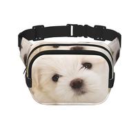 YFSGDLBN Mignon chiot maltais imprimé carré double couche sac banane quotidien décontracté poitrine sac, Noir , Taille unique