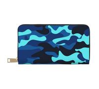 YFSGDLBN Portefeuille long en cuir imprimé camouflage bleu avec fermeture éclair, blanc, Taille unique