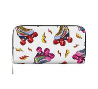 YFSGDLBN Portefeuille long en cuir véritable imprimé patins à roulettes colorés, Noir , Taille unique