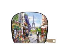 YFSGDLBN Sac à cartes en cuir imprimé Paris Street Scene Tour Eiffel Porte-cartes avec fermeture éclair, blanc, Taille unique