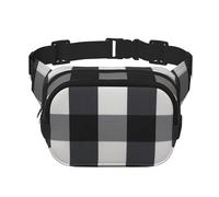 YFSGDLBN Sac banane carré double couche imprimé carreaux noir et blanc sac de poitrine décontracté quotidien, Noir , Taille unique