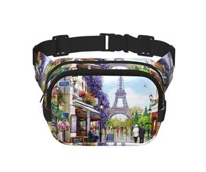 YFSGDLBN Sac de poitrine carré double couche imprimé Tour Eiffel Paris Street Scene Daily Casual Chest Bag, Noir , Taille unique