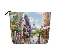 YFSGDLBN Trousse de maquillage en chanvre imprimé Tour Eiffel Paris Street Scene Daily Storage Bag Travel Cosmetic Bag, Noir , Taille unique