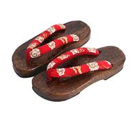 YFSJJ Tongs Sabots Japonais Pantoufles,Hommes Femmes Talons Plats Confortable Sabots à Larges Bords Sandales,Sandales Traditionnelles Japonaises Geta Chaussures(Size:EU 39,Color:Rouge+B)