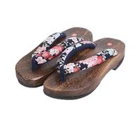 YFSJJ Traditionnelles Japonaises Geta Sabots en Bois Kimono Pantoufles, Hommes Léger et Confortable Casual Tongs Japonaises, Sandales (Taille: EU 39, Couleur: Bleu+B)