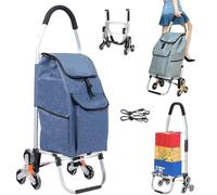 YFSMBD 3in1 Chariot à provisions | Trolley Grand 45 litres | Chariot de Courses 6 Roues en Aluminium | Sac Amovible | Caddie Panier Montant Escalier, Chariot Manuel Pliable (Blue)