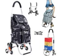 YFSMBD 3in1 Chariot à provisions | Trolley Grand 45 litres | Chariot de Courses 6 Roues en Aluminium | Sac Amovible | Caddie Panier Montant Escalier, Chariot Manuel Pliable (Black 2)