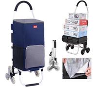 YFSMBD 50 L Chariot de Courses 6 Roues en Aluminium avec Sac Impermeable Isotherme Caddie de Courses Pliable 3 en 1 Sac Grande Capacité Chariot Montant Escalier (Blue)