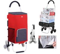YFSMBD 50 L Chariot de Courses 6 Roues en Aluminium avec Sac Impermeable Isotherme Caddie de Courses Pliable 3 en 1 Sac Grande Capacité Chariot Montant Escalier (Red)