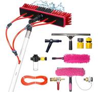 YFSMBD Brosse de Lavage Telescopique 6M - Nettoyage Panneaux Solaires, Murs, Vitres, Voiture - Nettoyeur de Vitres Professionnel 3-en-1 avec Perche Telescopique, Tuyau, Distributeur Savon, 35cm Brosse