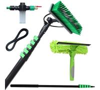YFSMBD Brosse de Lavage Telescopique 7,2m - Nettoyage Panneaux Solaires, Murs, Vitres, Voiture - Nettoyeur de Vitres Professionnel 2-en-1 avec Perche Telescopique - Tuyau, Distributeur Savon Inclus