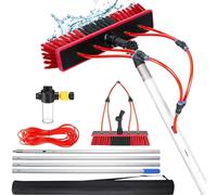 YFSMBD Brosse de Lavage Télescopique 8m avec Raccord D'eau, Réservoir de Détergent et Tuyau de 20m, pour Fenêtres, Installations Solaires, Vérandas, Toit, Camping-cars - 35cm Brosse