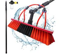 YFSMBD Brosse Télescopique Toiture en Fibre de Carbone - 10m - Perche de Nettoyage avec Raccord d’Eau et Réservoir de Savon - Tuyau 20m pour Panneaux Solaires, Toits et Vérandas - 35cm Brosse