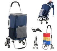 YFSMBD Chariot de Courses 6 Roues en Aluminium avec Compartiment Impermeable Isotherme Caddie de Courses Pliable 3 en 1 Sac 45L Grande Capacité Chariot Montant Escalier (Blue)